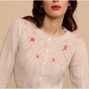 NWOT Rouje Paris Serena Embroidered Wool cardigan Creme Size 38